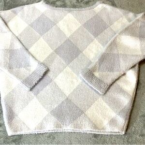 89th + Madison Soft Sweater Winter White Gray Lattice Classic Medium Women’s